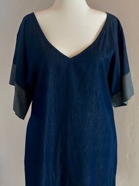 JIBRI Denim V-Neck Tunic Dress with Pockets Size 1 / 1X 16-18